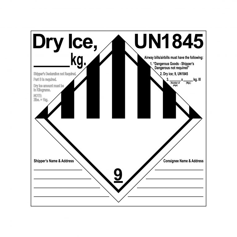 Class 9 Dry Ice UN1845 Label Gobo Trade Ltd 
